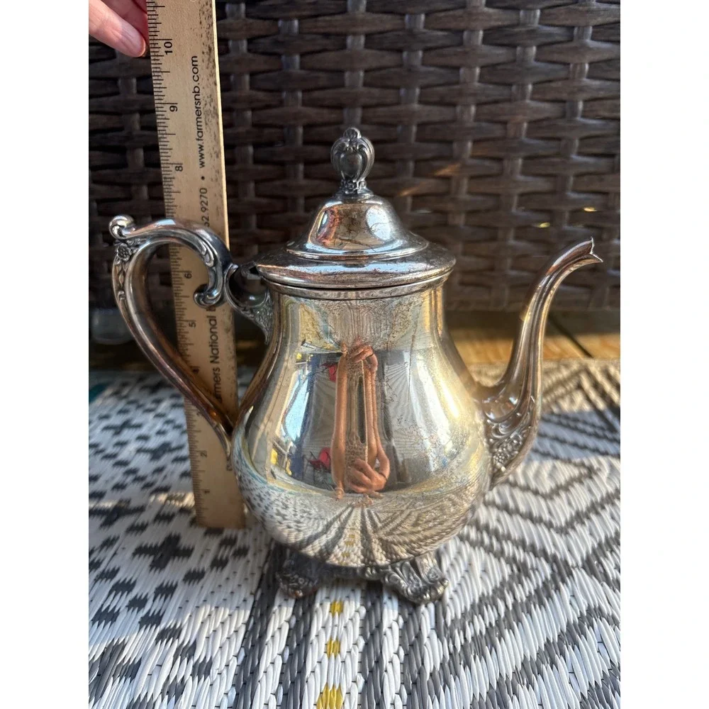 Wm Rogers & Son Victorian Rose Silver Plate Teapot 1902 Footed Ornate Tea Pot